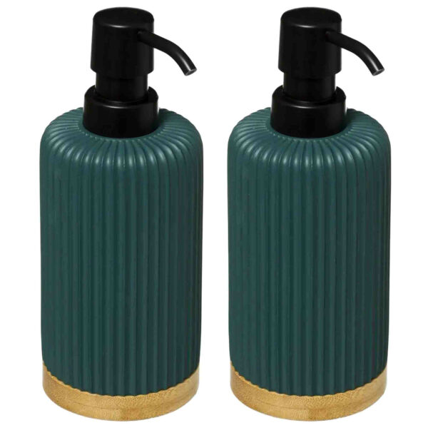 5Five Zeeppompje/dispenser - 2x - kunststeen - groen - 270 ml - navulbaar - toilet/badkamer/toilet