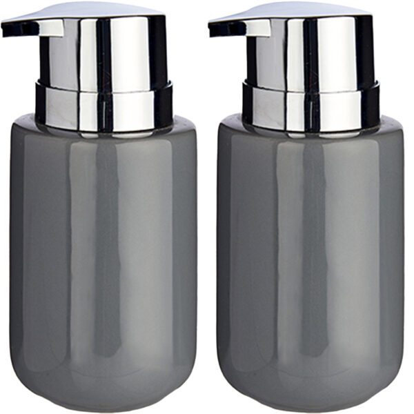Berilo zeeppompje/dispenser - 2x - keramiek - grijs zilver - 350 ml - toilet/badkamer/keuken