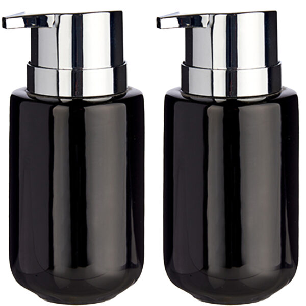 Berilo zeeppompje/dispenser - 2x - keramiek - zwart/zilver - 350 ml - toilet/badkamer/keuken