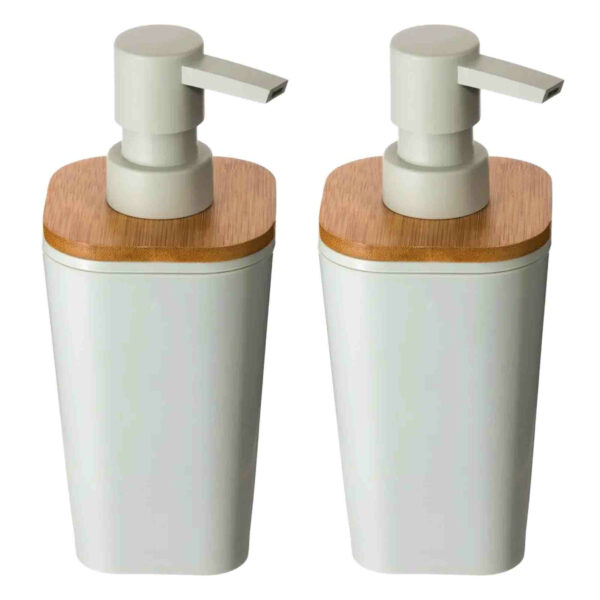 5Five Zeeppompje/zeepdispenser - 2x - polyresin - wit - 300 ml - navulbaar - toilet/badkamer/keuken -