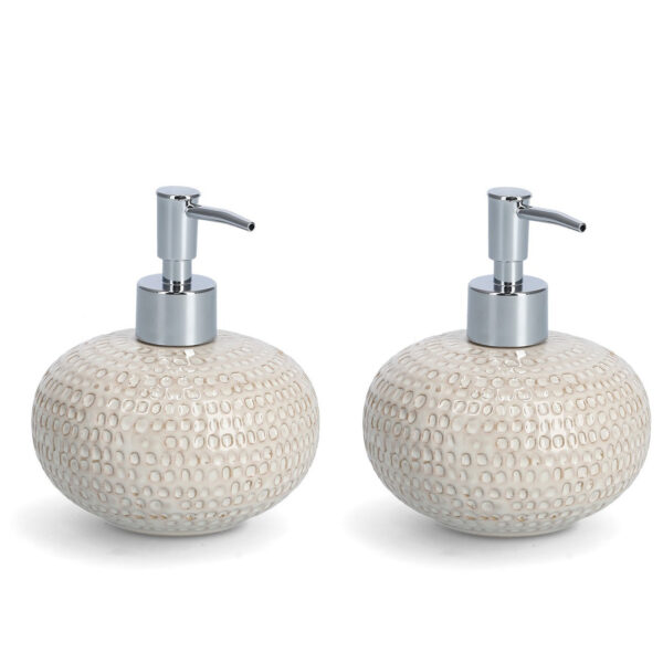 Zeller Zeeppompje - 2x - keramiek - beige - 13 cm - zeepdispenser -