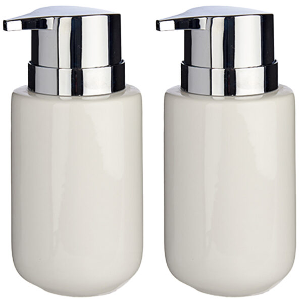 Berilo zeeppompje/dispenser - 2x - keramiek - wit/zilver - 350 ml - toilet -