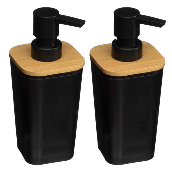 5Five Zeeppompje/zeepdispenser - 2x - polyresin - zwart - 300 ml - navulbaar - toilet/badkamer/keuke