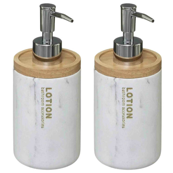 5five Zeeppompje/zeepdispenser - 2x - marmer look - wit - 272ml - navulbaar -
