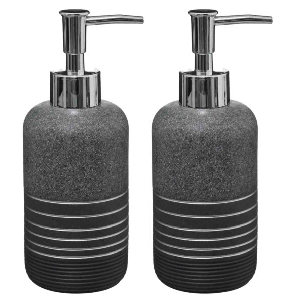 5Five Zeeppompje/dispenser - 2x - kunststeen - zilver - 300 ml - navulbaar - toilet/badkamer/keuken