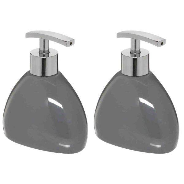 5Five Zeeppompje/dispenser - 2x - keramiek - grijs - 300 ml - navulbaar -