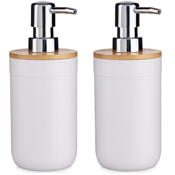 Berilo Zeeppompje/dispenser - 2x - 17 cm - kunststof - wit - 350 ml - navulbaar - keuken/toilet/badk