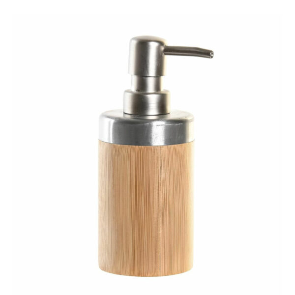 Items Zeeppompje/dispenser - bruin/zilver - bamboe hout - 7 x 17 cm - keuken/badkamer/toilet -