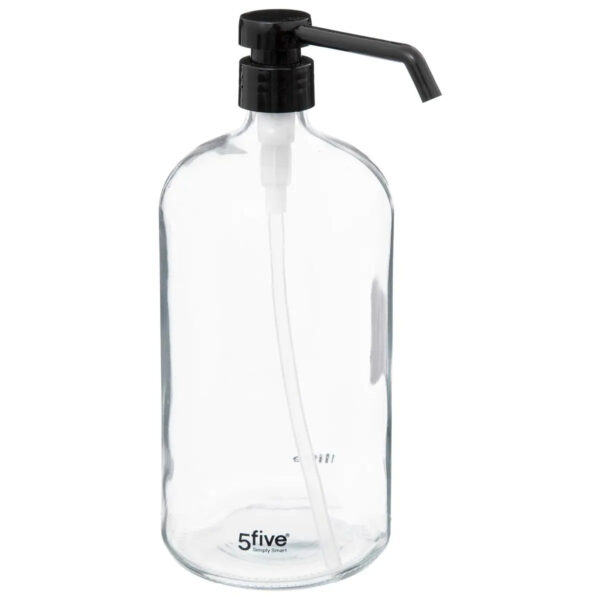 5Five Zeeppompje/dispenser - glas - transparant - 1 liter - navulbaar - toilet/badkamer/keuken