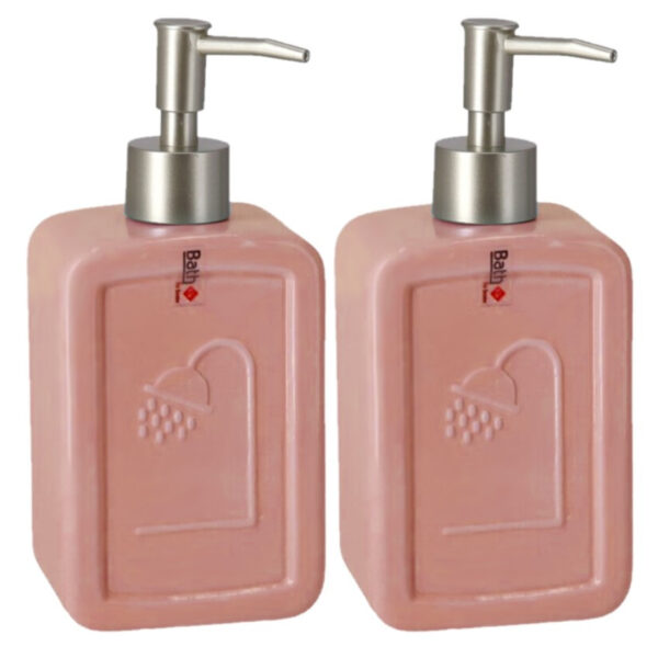 Gerimport Zeeppompje - 2x - roze - 18 cm - keramiek - zeepdispenser - navulbaar - toilet/badkamer