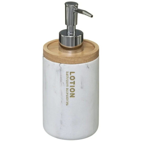 5five Zeeppompje/zeepdispenser - marmer look - wit - 272 ml - navulbaar - keuken/toilet/badkamer -