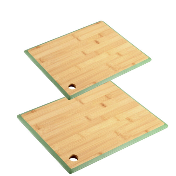 Keuken voedsel bereiden snijplanken voordeelset - 35 x 26 en 23 x 15 cm - bamboe hout - rand groen -