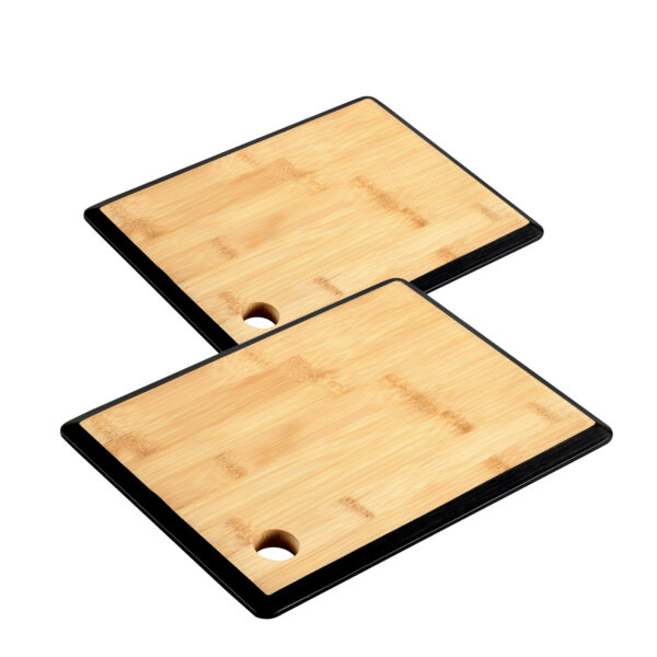 Keuken voedsel bereiden snijplanken voordeelset - 35 x 26 en 23 x 15 cm - bamboe hout - rand zwart -