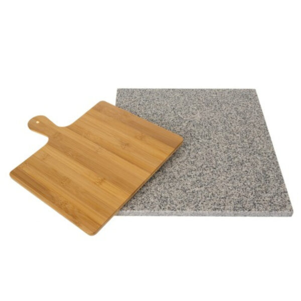 Ruhhy pizzasteen en plank - graniet en bamboe - pizza maken - keuken accessoires