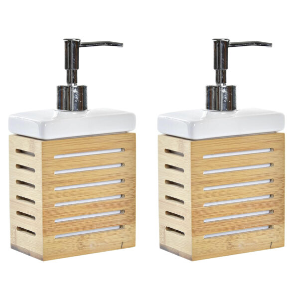 Items Zeeppompje/dispenser - 2x - bamboe wit - 300 ml - 10 x 19 cm - keuken -