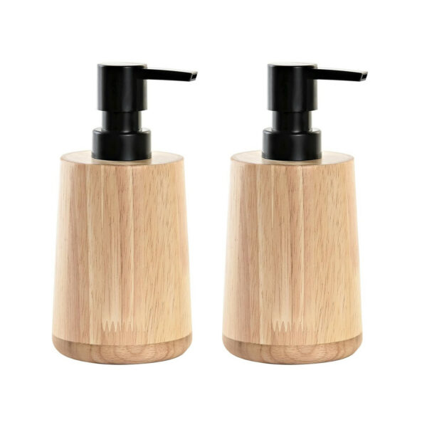 Items Zeeppompje/dispenser - 2x - bruin - bamboe hout - 8 x 16 cm - keuken -