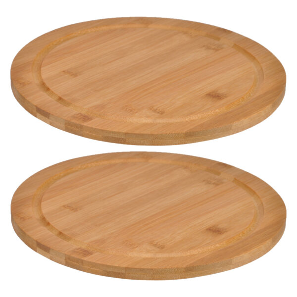 Broodplank - 2x - rond - D25 cm - bamboe - serveerplank - snijplank