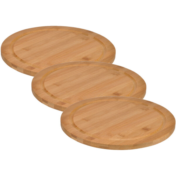 Broodplank - 3x - rond - D25 cm - bamboe - serveerplank - snijplank -