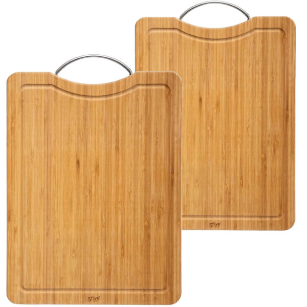 Set met 2x formaten snijplanken met metalen handvat van bamboe hout -