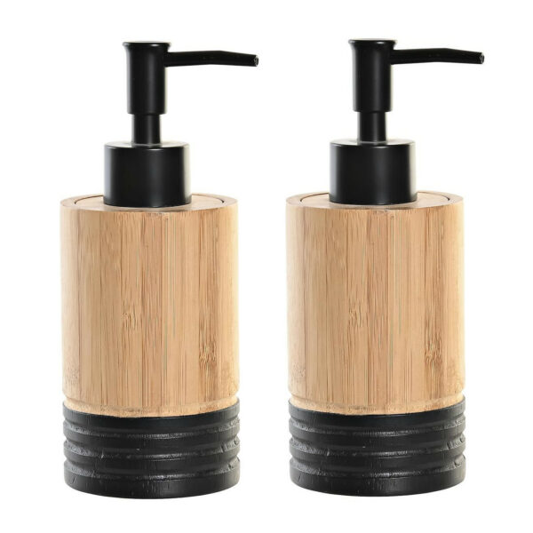 Items Zeeppompje/dispenser - 2x - bruin/zwart - bamboe hout - 7 x 17 cm -