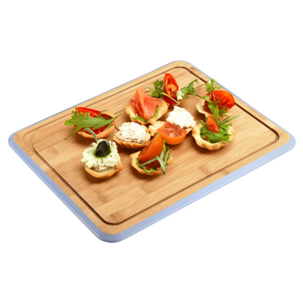 Kesper Keuken voedsel bereiden snijplank - 40 x 30 cm - bamboe hout - blauwe rand