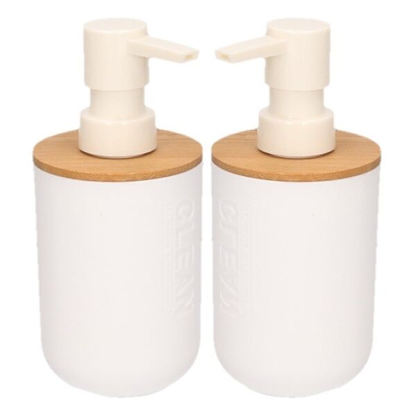 Zeeppompje/dispenser - 2x - wit - bamboe - 300 ml - keuken/badkamer/toilet -