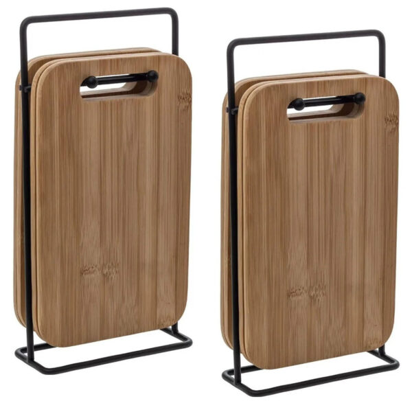 5Five Broodplankjes met houder - 8x stuks - 15 x 6,5 x 26 cm - bamboe -