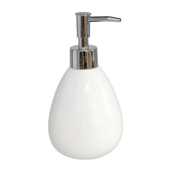 Gerimport Zeeppompje/dispenser - wit - keramiek - 350 ml - navulbaar - keuken/toilet/badkamer