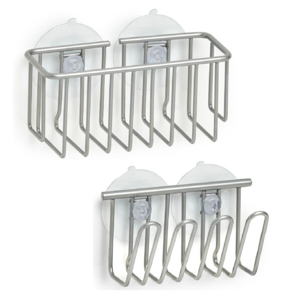Afwasmiddelhouder en dwijltjeshouder metaal met zuignappen 13 x 5,5 cm