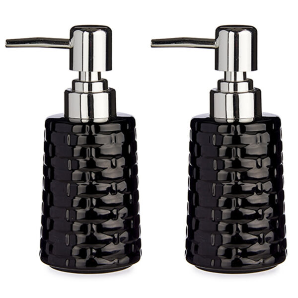 Berilo Zeeppompje/dispenser - 2x - keramiek - zwart - zilver - 150 ml - navulbaar - keuken/badkamer/