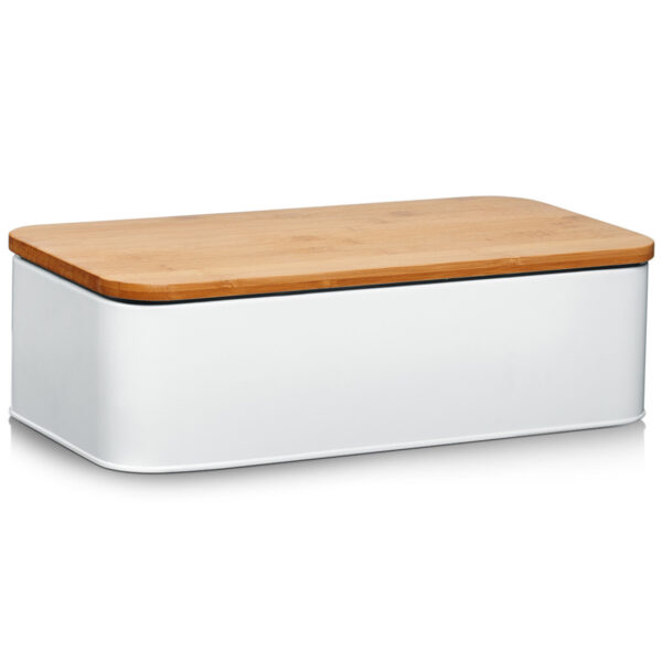 Zeller Luxe Broodtrommel - hout / wit- met deksel - 42 cm - brooddoos - brood bewaardoos -