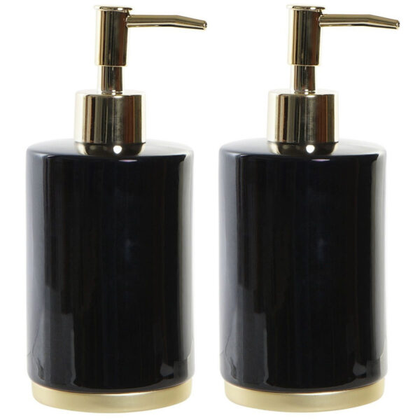 Items Zeeppompje/dispenser - 2x - keramiek/metaal - zwart/goudkleurig - 350 ml - navulbaar - keuken -