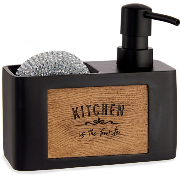 Arte R Zeeppompje/dispenser - met houder - kunststof hout - zwart -