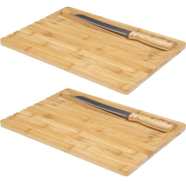 2x Stuks brood snijplank 40 x 27 cm van bamboe hout inclusief broodmes en pincet -