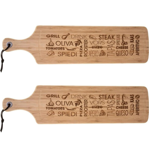 2x Stuks tapas serveerplank met handvat rechthoek 59 x 15 cm van bamboe hout