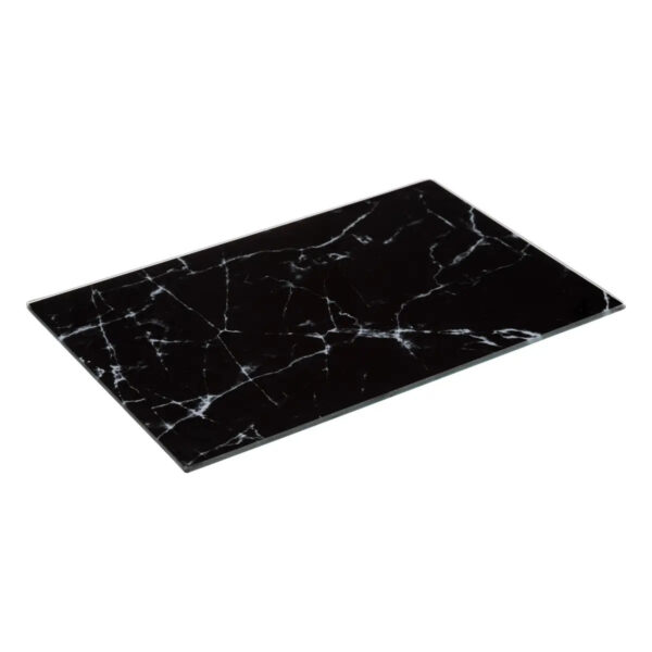 5Five snijplank/serveerplank - glas - zwart marmer print - 30 x 20 cm -