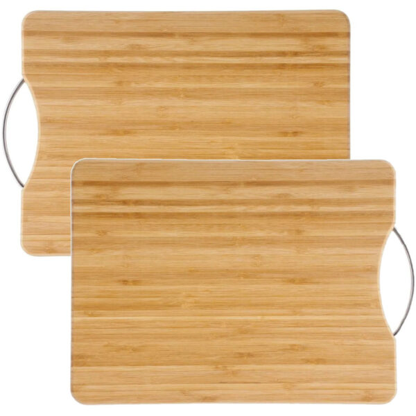 2x Stuks snijplank met metalen handvat 30 x 20 cm van bamboe hout
