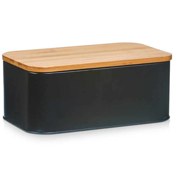 Zeller Luxe Broodtrommel - hout / zwart - met deksel - 31x 18 x 12 cm -