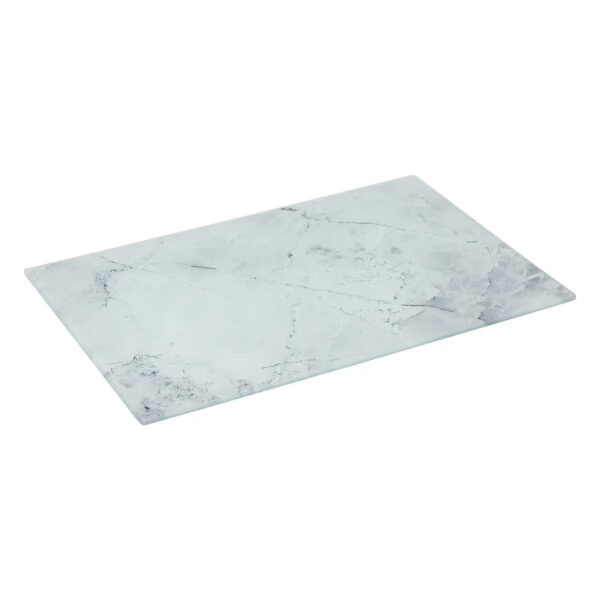 5Five snijplank/serveerplank van glas - wit marmer print - 30 x 20 cm