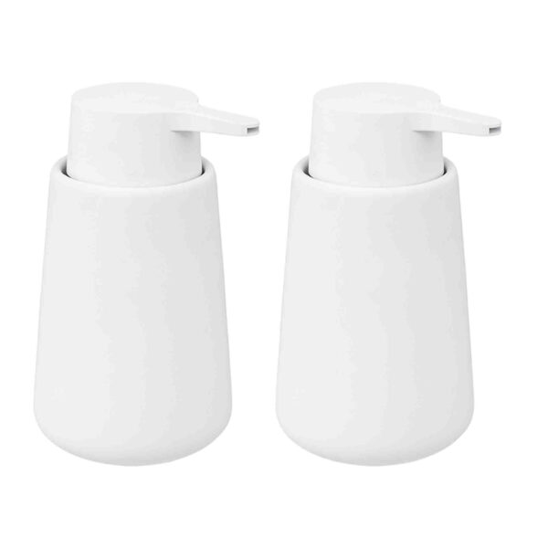 5Five Zeeppompje/dispenser - 2x - keramiek - wit - 250 ml - keuken/toilet/badkamer -