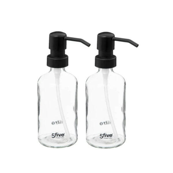5Five Zeeppompje/dispenser - 2x - glas - transparant - 250 ml - navulbaar - toilet/keuken/badkamer -
