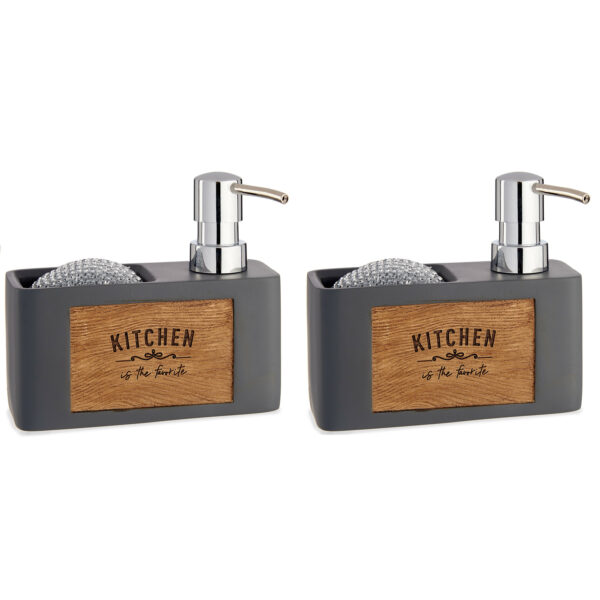 Arte R Zeeppompje/dispenser - 2x - met houder - kunststof hout - grijs -