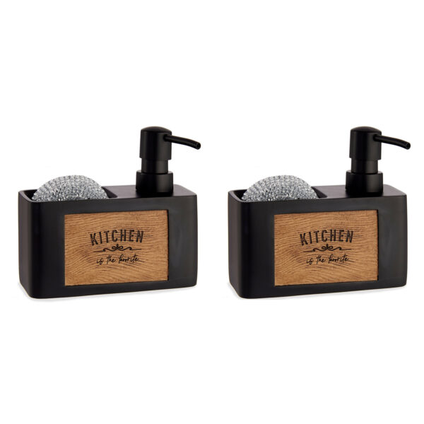 Arte R Zeeppompje/dispenser - 2x - met houder - kunststof hout - zwart -
