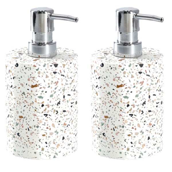 Zeller Luxe zeeppompje/dispenser - 2x - wit - keramiek - 250 ml