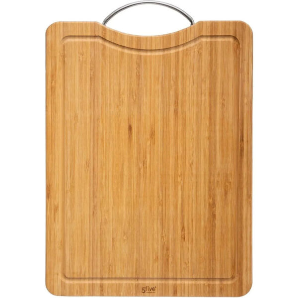 Snijplank met metalen handvat - 42 x 30 cm - bamboe hout - Serveerplank - Broodpla -