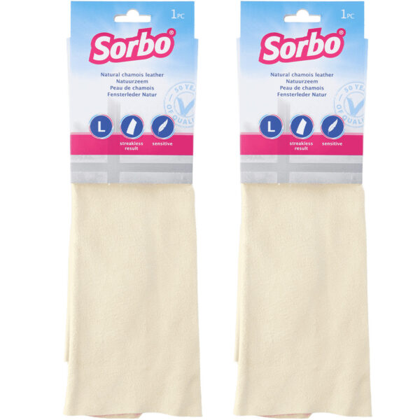 Sorbo Zeemdoeken/zemen lappen - 2x - beige - 35 x 52 cm - natuurzeem -
