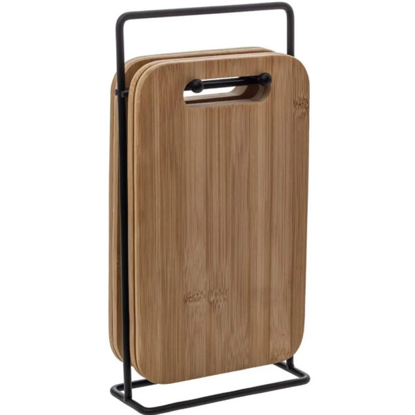 5Five Broodplankjes met houder - 4x stuks - 15 x 6,5 x 26 cm - bamboe -