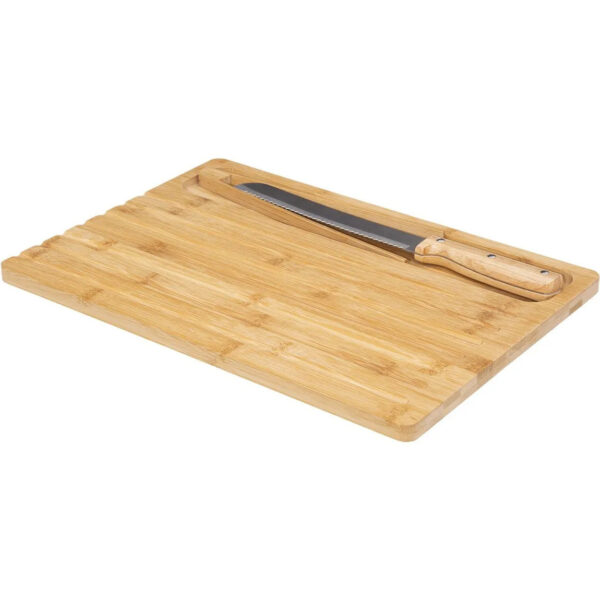 Brood snijplank 40 x 27 cm van bamboe hout inclusief broodmes en pincet -