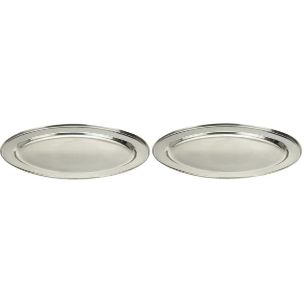 RVS serveerschaal/barbecueschaal - 2x - D45 cm - Barbecueschalen
