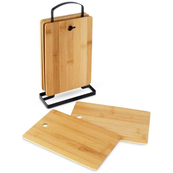 Excellent Houseware Broodplankjes met houder - 6x - bamboe hout - 22 x 15 cm - ontbijtplankjes